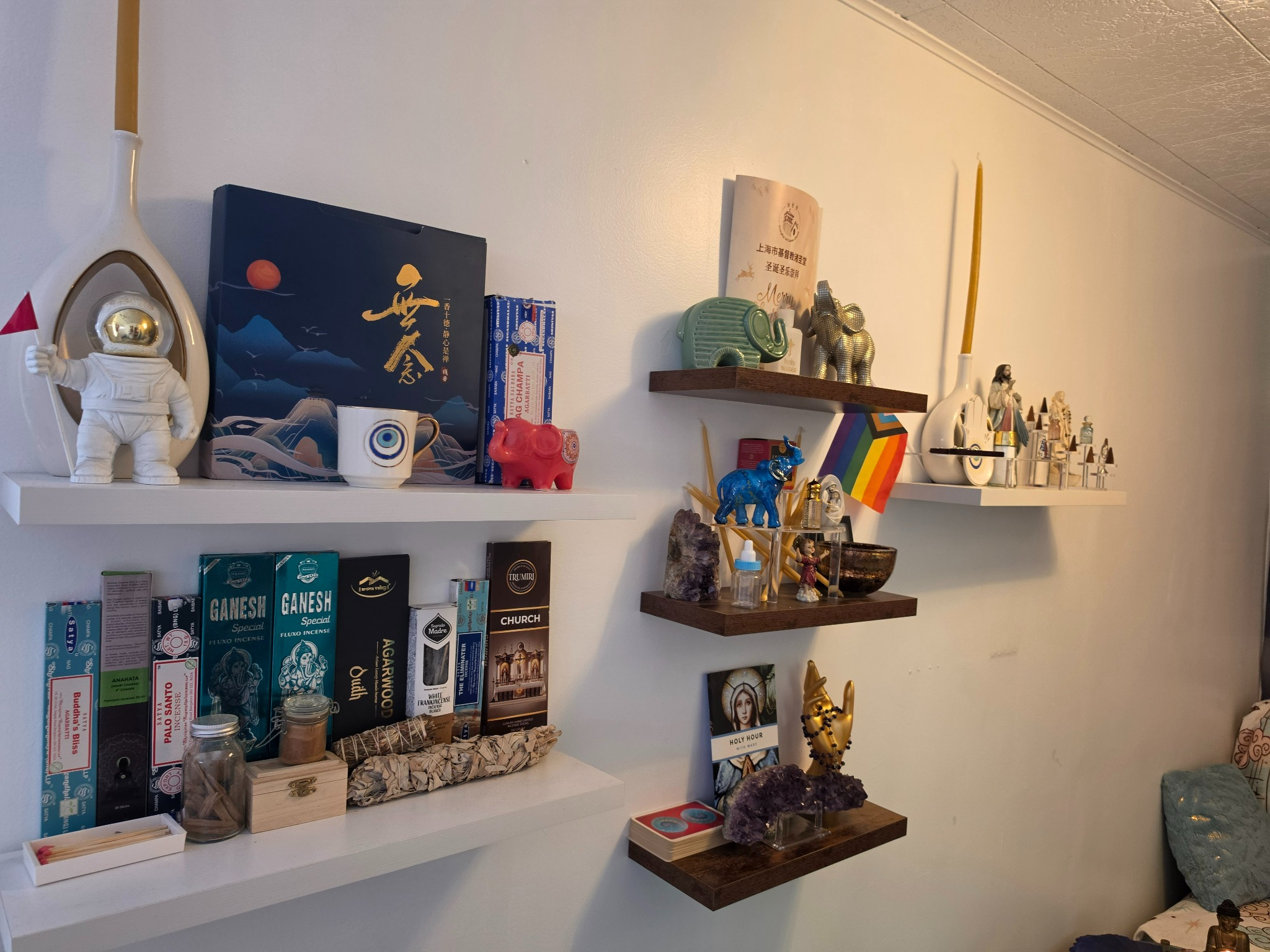 Spiritual books and shelves